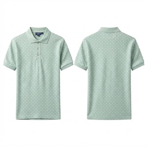เสื้อโปโลผู้ชายสีเขียวเซจลายจุด แขนสั้น ผ้าคอตตอนผสม สวมใส่สบาย เหมาะสำหรับเล่นกอล์ฟ ระบายอากาศได้ดี เสื้อแฟชั่นดีไซน์ทันสมัยสำหรับฤดูร้อน - Product Image 1
