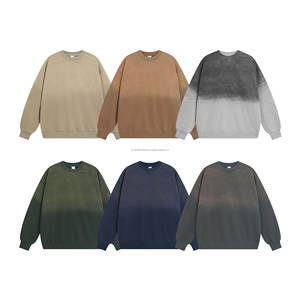 Logo personnalisé hommes 370GSM français éponge pull à col rond sweats dégradé acide lavage Vintage 3D coton surdimensionné 2XL automne - Product Image 2