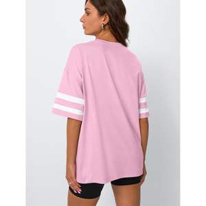 Queen Womens 2025 verano Casual Tops moda camisetas de gran tamaño con cuello holgado bloque de Color media manga ropa transpirable - Product Image 5