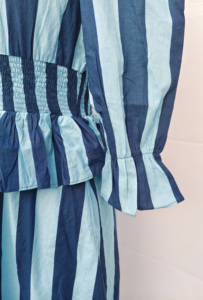 Stylish Women Striped Cotton Peplum <b>Dress</b> Puff Sleeve <b>Ruffle</b> Waist Midi Length Summer Casual Outfit - Product Image 6