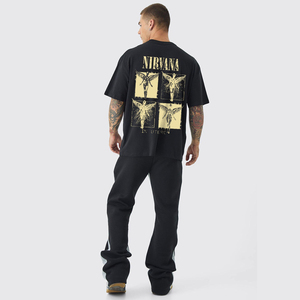 Men's <b>Black</b> Short Sleeve T-Shirt With Gold <b>Winged</b> Figure Print O-Neck Casual Jersey Fit 100% Cotton Breathable Regular Fit - Product Image 2