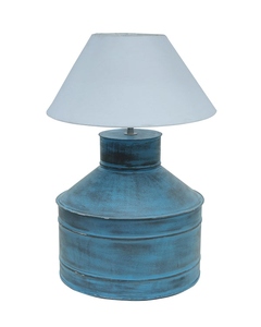 Antique algae blue milk can <b>table</b> lamp yellow cone shade <b>rustic</b> farmhouse <b>bedside</b> light for vintage home decor wholesale OEM - Product Image 4