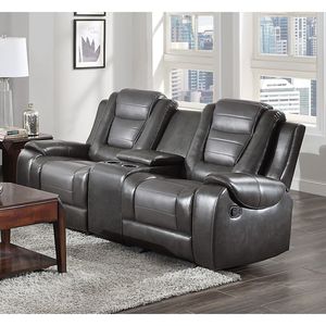 Moderno lusso doppio aliante reclinabile Loveseat Console centrale formale soggiorno mobili Premium in finta pelle tappezzeria - Product Image 6