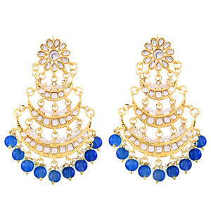 Boucles d'oreilles pendantes Kundan Jadau, style Hyderabad, en alliage de perles, couleur blanche, avec cristaux et strass, tendance, pour femmes et jeunes filles, idéales pour les mariages. - Product Image 1