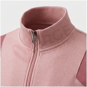 Ensemble de survêtement unisexe rose à manches longues, col montant, fermeture éclair sur le devant, couleur unie, respirant, coupe décontractée, pour l'automne - Product Image 4