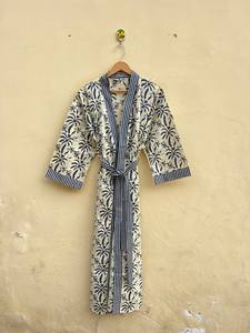 Bata Kimono de Algodón 100% Tejido con Estampado de Dibujos Animados para Mujer, Camisón de Verano Hecho a Mano, Cuello en V, Cintura Elástica, Largo Completo, Suave - Product Image 5