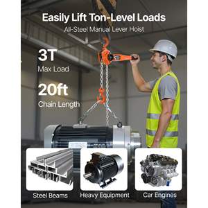 Palans à chaîne manuels robustes 3T 6600LBS Capacité 20FT Levée Acier allié G80 Double poulie Frein mécanique Crochets rotatifs à 360° - Product Image 2