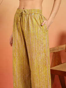 Kurta Pantalón Recto de Algodón Elástico con Cuello Mandarín, Mangas Tres Cuartos, Estampado Floral y Bordado de Espejo, Elegante, Étnico, Verano - Product Image 6