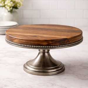 ฐานวางเค้กไม้หรูหราพร้อมฝาครอบแก้วและวงแหวนโลหะลายนูนสำหรับจัดแสดงขนมหวานในครัว - Product Image 3