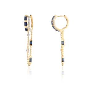 14K White Gold Blue Sapphire <b>Diamond</b> <b>Dangling</b> Drop <b>Earrings</b> - Product Image 2