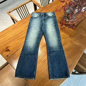 Jean en denim évasé taille haute pour homme, en coton tissé délavé, couleur unie, style décontracté automne - Product Image 2