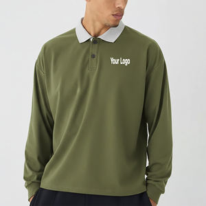 Camiseta Polo Oversize de Manga Larga, Color Sólido, Personalizada, 100% Algodón, Transpirable, con Diseño de Bordado Personalizado, para Golf - Product Image 3