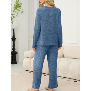 Ensemble de vêtements de détente longs pour femmes en deux pièces, en polyester/coton doux, personnalisable, fabricant OEM ODM, marque privée - Product Image 4