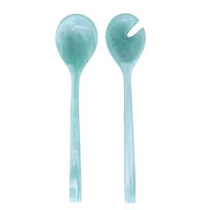 ชุดช้อนส้อมสลัดลายหินอ่อนสีเขียวมิ้นท์ พร้อมช้อนปลายหยักและช้อนเสิร์ฟ ทำด้วยมือ อุปกรณ์เสิร์ฟในครัว - Product Image 1