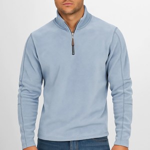 Sudadera de algodón ligera informal con media cremallera y cuello simulado de forro polar premium para hombre - Product Image 4
