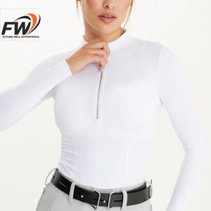 Camisa de equitación de alta calidad para mujer, para jinetes, elegante, para deportes al aire libre, con encaje de malla, mangas cortas, hecha de spandex. - Product Image 4