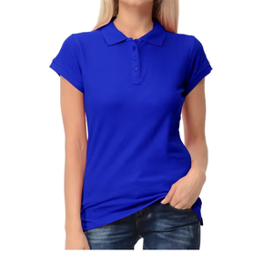 Polo en coton bleu pour femme, manches courtes, couleur unie, décontracté, tricoté, respirant, coupe classique, vente en gros OEM - Product Image 1