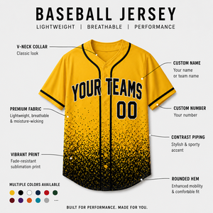 เสื้อเบสบอลแบบยูนิเซ็กซ์ โพลีเอสเตอร์ 100% สกรีนชื่อทีมตามสั่ง สีเหลืองดำ พิมพ์ลายแบบซับลิเมชั่น ระบายเหงื่อได้ดี ทรงปกติ แขนสั้น - Product Image 6