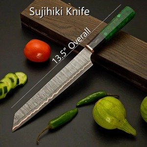 Ensemble de 5 couteaux de cuisine en acier damas cuivré, couteaux de chef professionnels avec manches en résine verte - Product Image 4