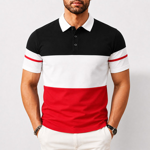 Polo de Piqué Personalizado al por Mayor, Transpirable, de Poliéster/Algodón para Hombre, en Rojo, Blanco y Negro, Estilo Casual, Manga Corta, Deportivo - Product Image 1