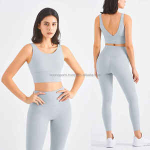 2 piezas de mallas atléticas de tiro alto Fitness peso menos alto soporte V Back Energy Bra Set para mujeres personalizado todos los tamaños y colores - Product Image 2