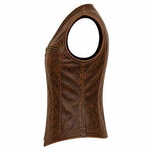 Chaleco de cuero genuino marrón vintage para mujer, chaleco de motociclista con cremallera frontal, chaleco de cuero premium con efecto desgastado, chaleco de moda. - Product Image 4
