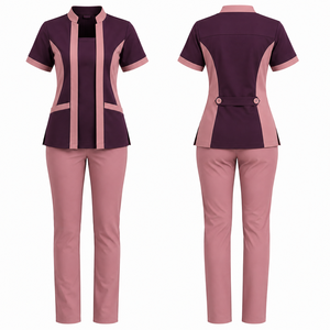 Ensemble de blouses et pantalons tissés bicolores pour femmes, haut d'infirmière à manches courtes et pantalon, uniforme d'hôpital personnalisé - Product Image 1