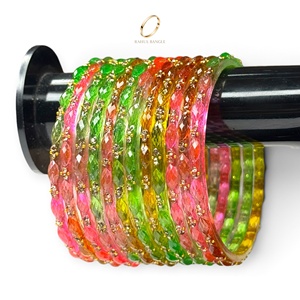 Ensemble de bracelets élégants en verre kashmiri arc-en-ciel de haute qualité, motif goutte de pluie, plaqué or, avec cristaux et diamants, pour femmes - Vente en gros - Product Image 1