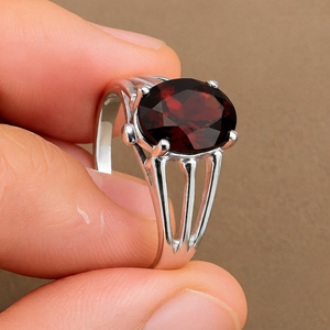 Rhaya Jewels Sterling Silver925 Rhodium Plated Oval <b>Garnet</b> Prong Setting Engagement Wedding <b>Ring</b>-Inspired Anniversary Party - Product Image 3