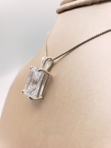 Radiant Cut Diamond White <b>Gold</b> <b>Pendant</b> Necklace Elegant Minimal Luxury Design with Modern Twist Setting Bridal Gift Jewelry - Product Image 3