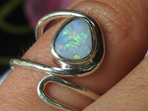 Australian Opal <b>Ring</b> <b>Adjustable</b>-925 Sterling <b>Silver</b>-October Birthstone-Opal Doublets-Handmade Jewelry-Gift For Her-MS - Product Image 4