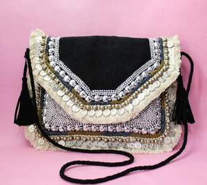 <b>CRYSTAL</b> CRAFT Handcrafted Girls/Women's Banjara Ethnic Canvas Clutch Sling <b>Bag</b> Traditional Embroidery Chain Bow Stone Shoulder - Product Image 4