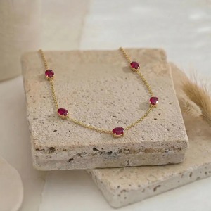 Collier en or avec rubis naturel, collier ovale en rubis, chaîne délicate en pierre précieuse rouge, bijou pierre de naissance de juillet, cadeau pour elle - Product Image 5