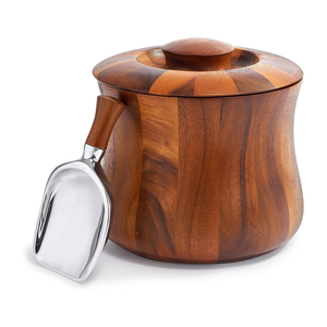 Seau à glace élégant en bois d'acacia, doté d'une silhouette de sablier incurvée, d'un couvercle sans joint et d'une cuillère de service en alliage métallique assortie. - Product Image 2