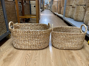 Panier de rangement multifonctionnel et polyvalent en jacinthe d'eau tressée, forme ovale, écologique, avec poignée, pour la maison - Meilleures ventes - Product Image 2