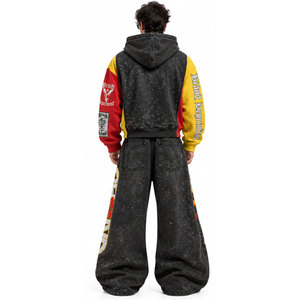 Survêtement à capuche de marque, coupe droite, style urbain, délavage acide, imprimé par sublimation, taille à cordon de serrage sur le côté - Product Image 3