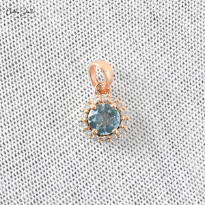 Chordia Jewels Natural 4mm Round Cut Aquamarine & Diamond Halo <b>Pendant</b> 14k <b>Solid</b> Rose <b>Gold</b> Wholesale Wedding <b>Pendant</b> Jewelry - Product Image 4