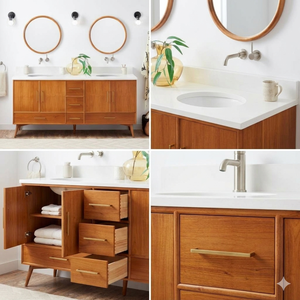Luxury Villa Resort <b>Bathroom</b> <b>Cabinet</b> Double Basin Solid Teak with Brass Hardware Made to Measure OEM Factory Direct - Product Image 5