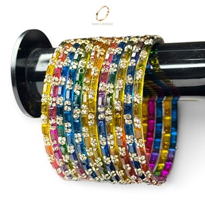 Bracelets en verre multicolores scintillants de style cachemire, plaqués or, avec cristaux, pour femmes, pour festivals et mariages, vente en gros - Product Image 1