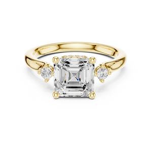 Anillo de compromiso de oro amarillo de 14 quilates para mujer con diamante de laboratorio de corte Asscher, certificado GRA, engastado con puntas, joyería para mujer - Product Image 1