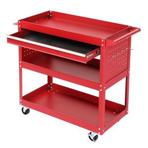 3 Tier Heavy Duty Metal Rolling Tool Cart Large 330 lb Load Storage with <b>Pegboard</b> Drawer 4 <b>Hooks</b> 4-in-1 Utility Cart on Wheels - Product Image 4