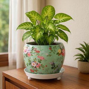 Pot de fleurs en métal design Lily avec soucoupe, pour intérieur et extérieur, article de décoration pour plantes de jardin, décoration florale, cadeau de pendaison de crémaillère - Product Image 3