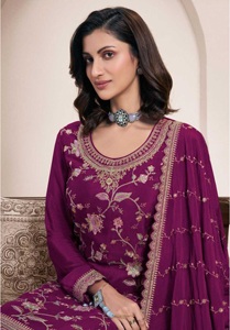 Ensemble Sharara moderne pour femme en chinon épais avec broderie (piètement cousu), longueur genou, séchage rapide, idéal pour mariage, bal et soirée - Product Image 4