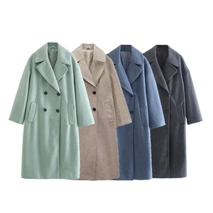 Gabardina de poliéster beige de doble botonadura para mujer, cuello mandarín, midi, para otoño, ecológica, rellena de plumón, ropa de abrigo para oficina - Product Image 1