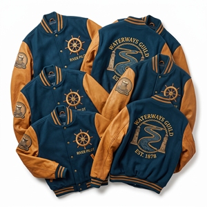 Blouson universitaire en laine anthracite, broderie locomotive de train à vapeur du Groupe ferroviaire Continental, marron, vente en gros - Product Image 5