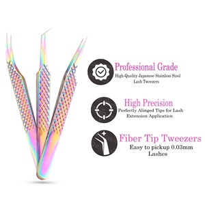 Pince à épiler pour extensions de cils, marque privée, en acier inoxydable multicolore, à pointe précise, antidérapante - Product Image 1