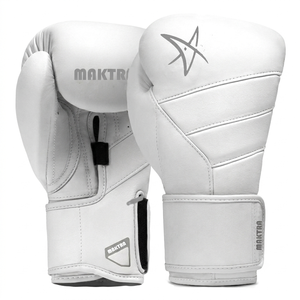 Guantes de Boxeo Maktra Premium de Cuero Blanco de 14oz |   Guantes Profesionales de Entrenamiento y Sparring con Sistema de Cierre Dual-X |   Multi-La - Product Image 1
