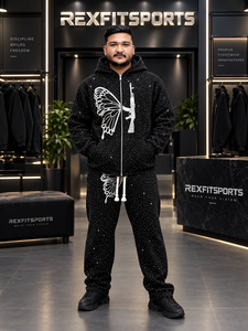 Ensemble survêtement homme personnalisé avec strass, impression sérigraphique, sweat à capuche zippé et pantalon de survêtement, streetwear de luxe, fabricant OEM, marque privée - Product Image 1