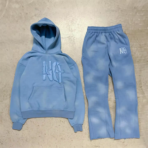 Survêtements et sweats à capuche unisexes personnalisés 100% coton, avec broderie appliquée, patchwork, bords bruts et strass, pour l'hiver, style décontracté uni - Product Image 1