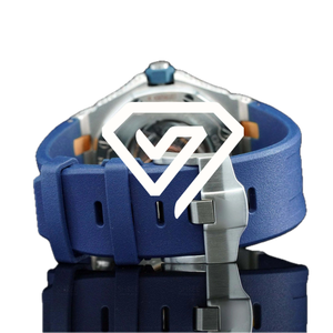 Reloj Deportivo Automático de Lujo con Correa de Caucho Azul de 41 mm, Moissanita y Plata de Ley 925 con Pavé Completo - Product Image 3